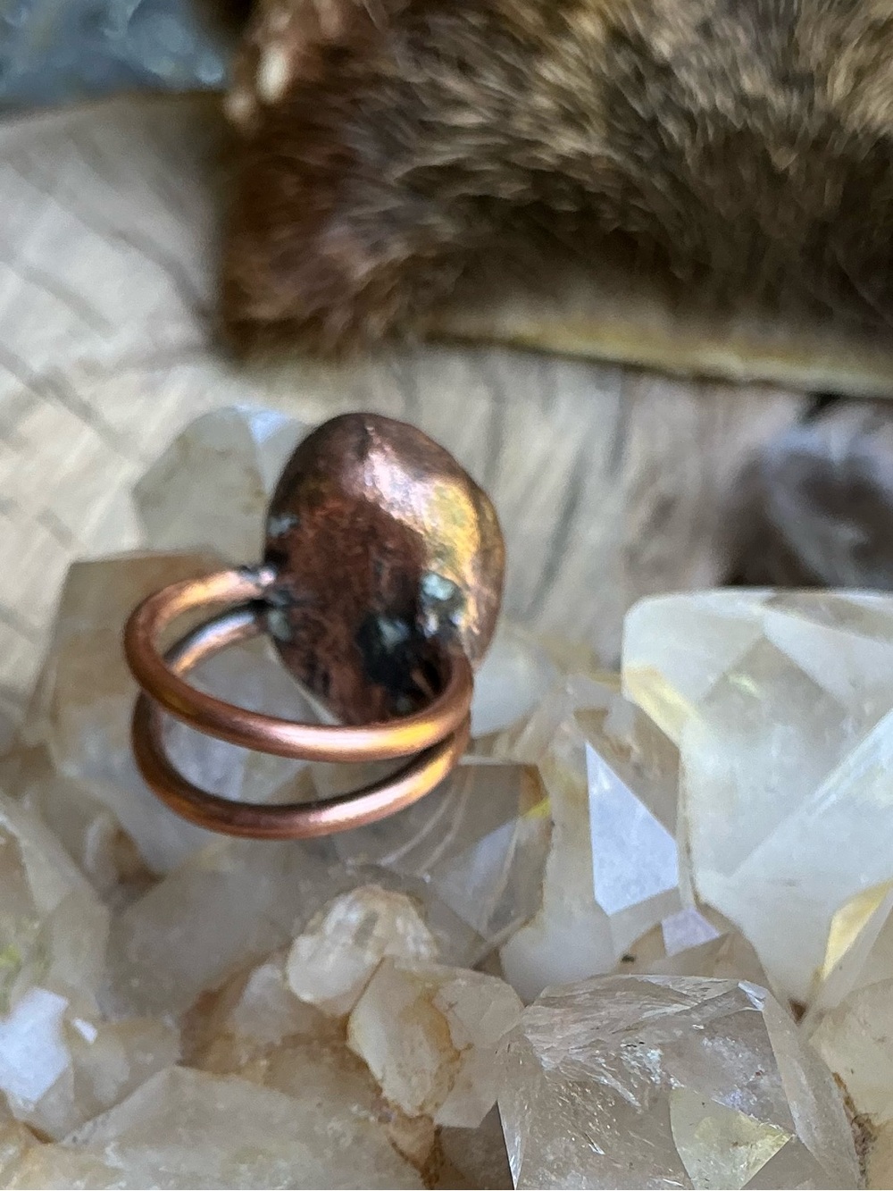 Black Obsidian Electroformed Copper Ring for Women - Rustic Handmade Style - Picture 4 of 7